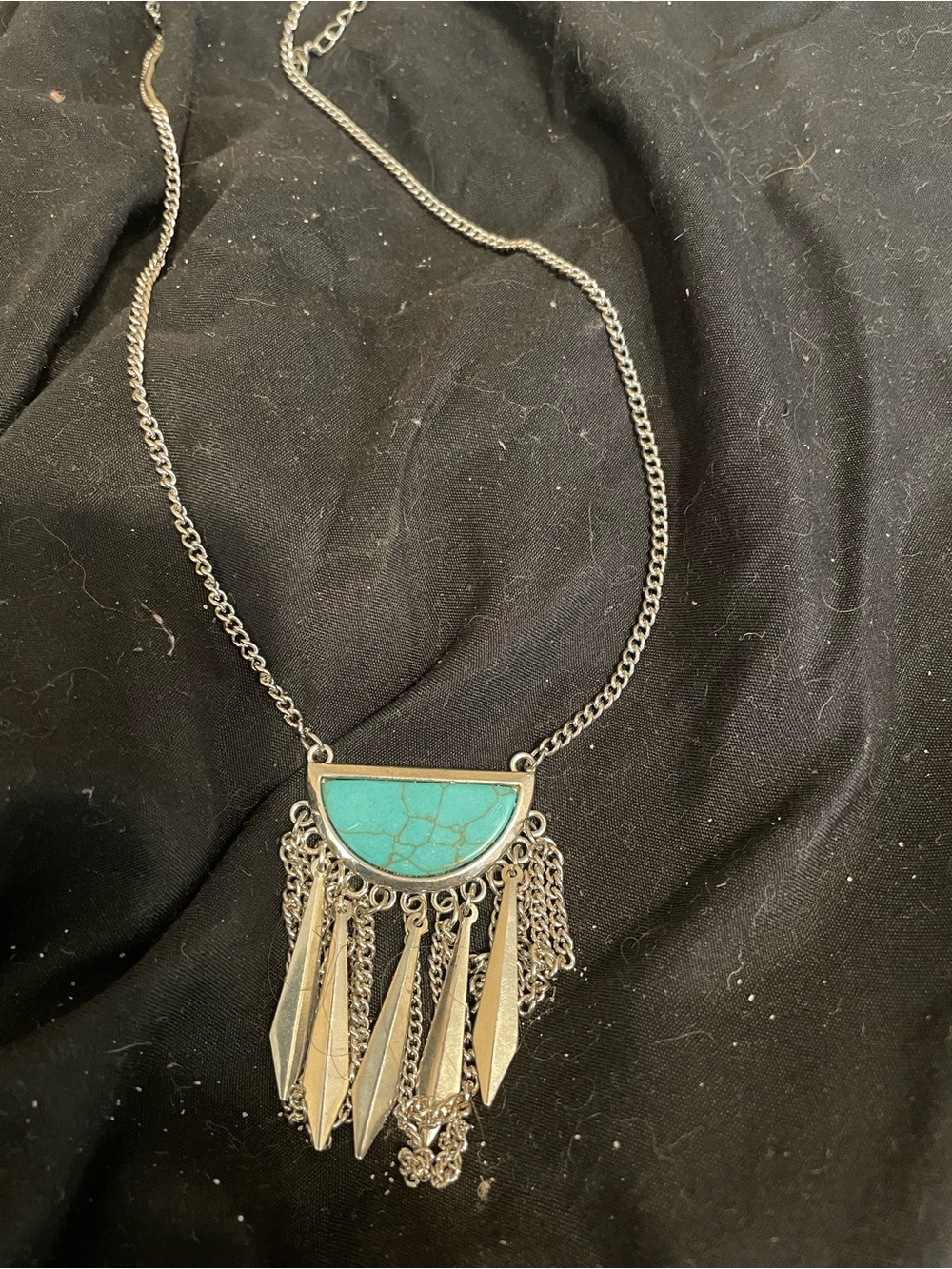 Silver-Tone Turquoise Fringe Pendant Necklace